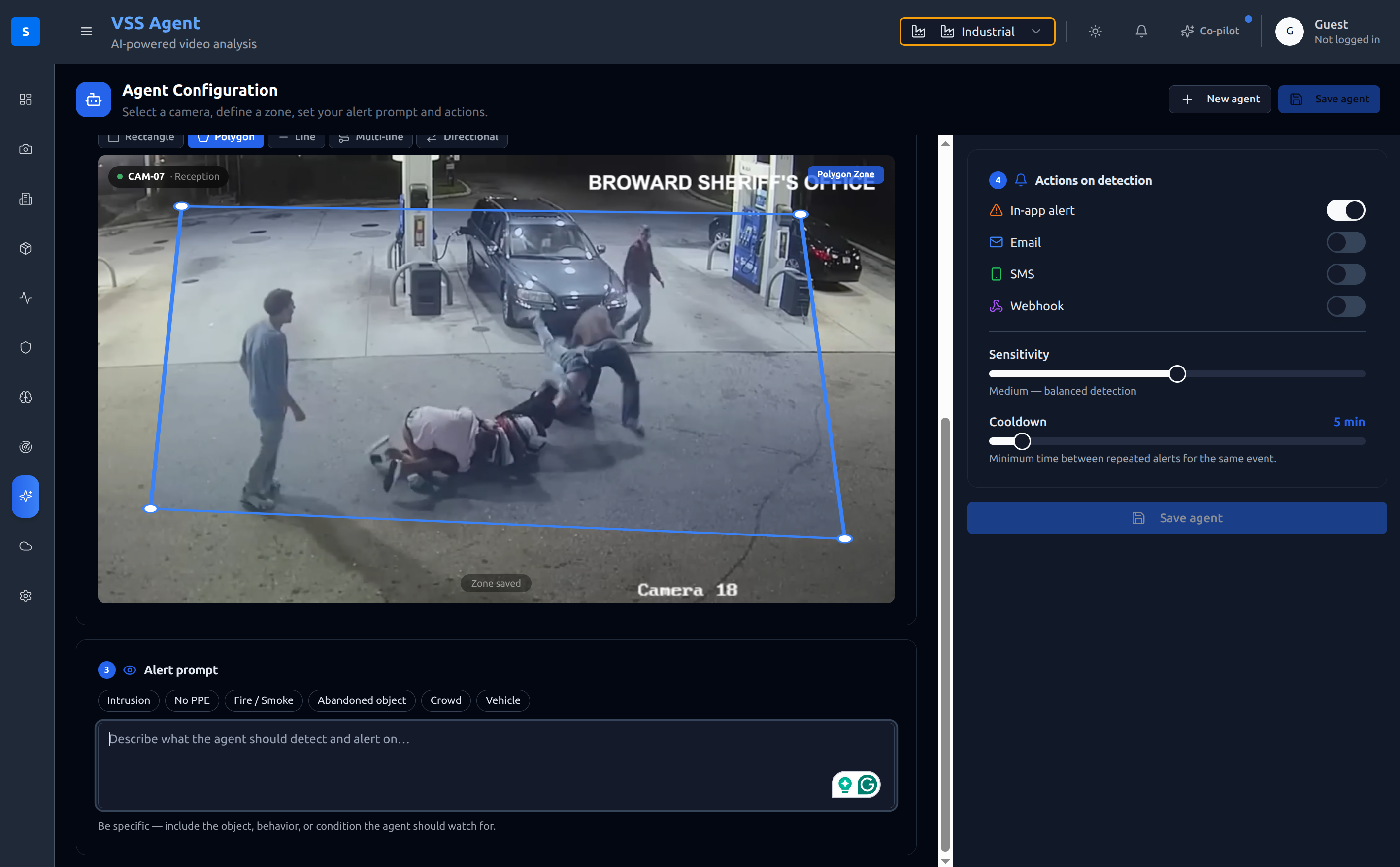 ServEYE natural-language alert definition screenshot