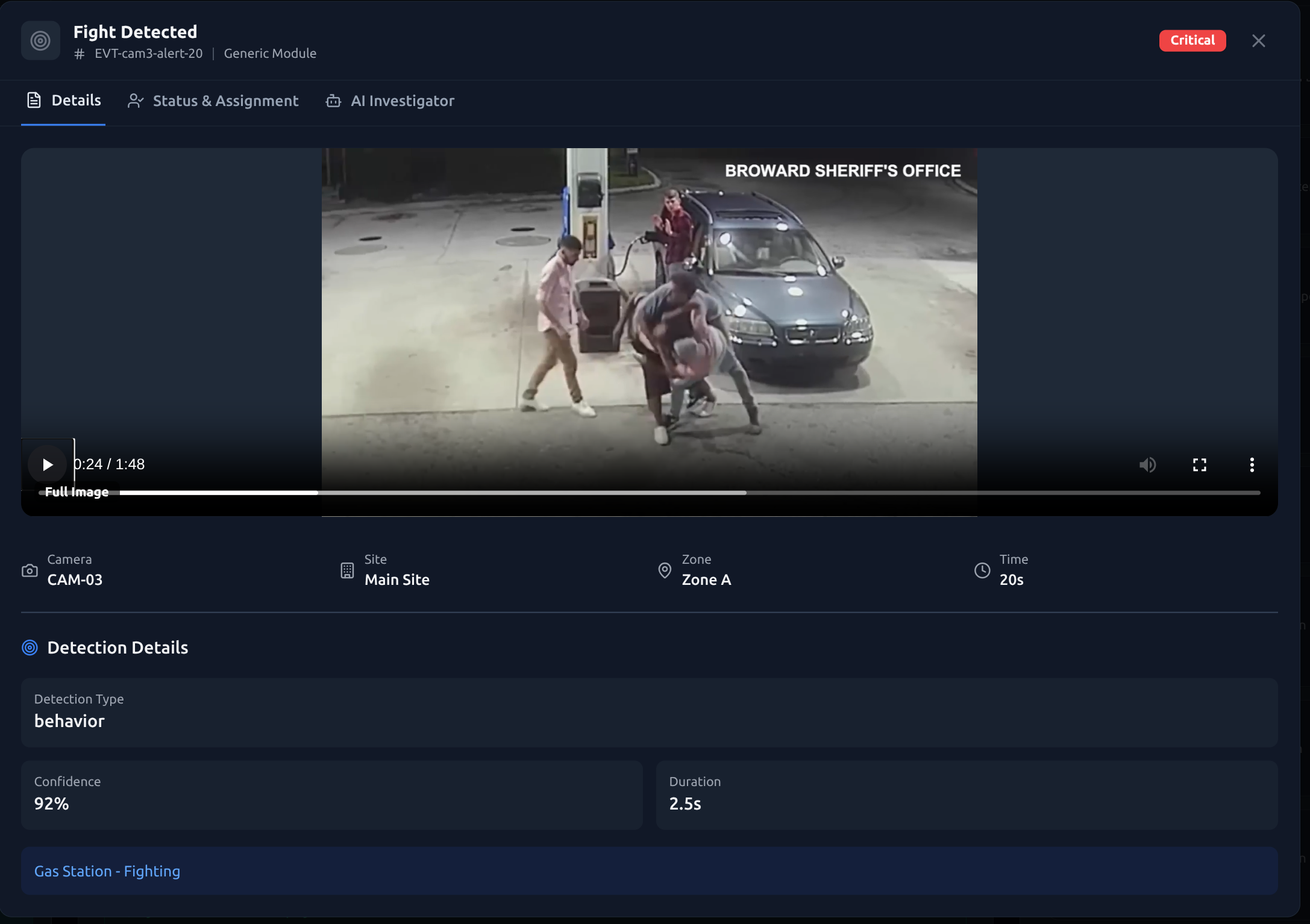 ServEYE captured detection event screenshot